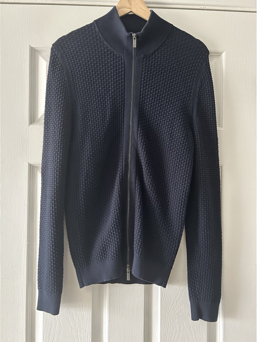 Massimo Dutti Full Zip Cardigan Jacket Navy Extra Fine Cotton Sweater Small